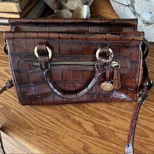 Brahmin Rich Brown Crocodile-Embossed Crossbody Bag